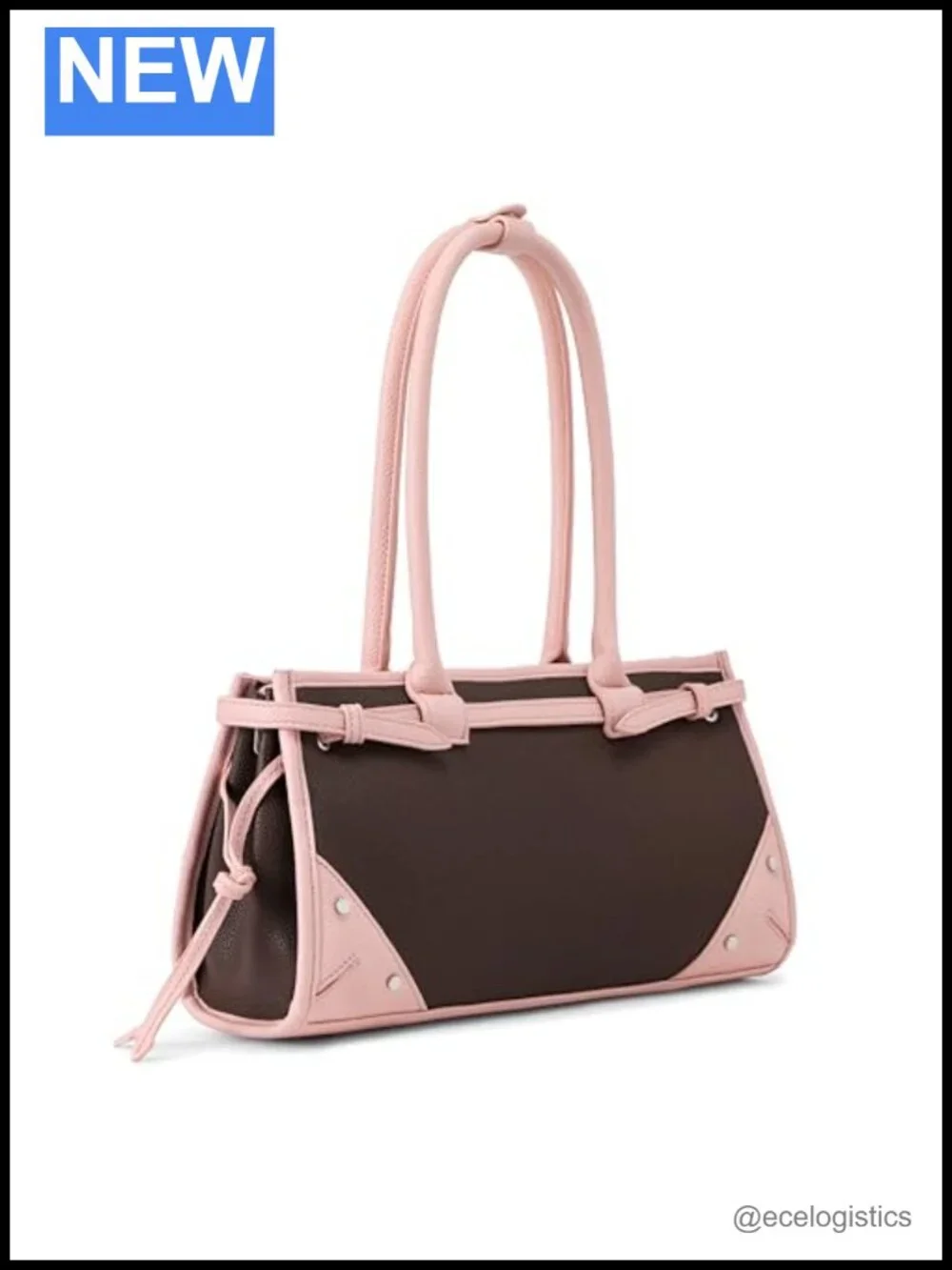 Shoulder Bag | Two-Tone Vegan Leather | Logo Front Satchel